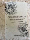 Deckblatt mit Spruch und Blumen