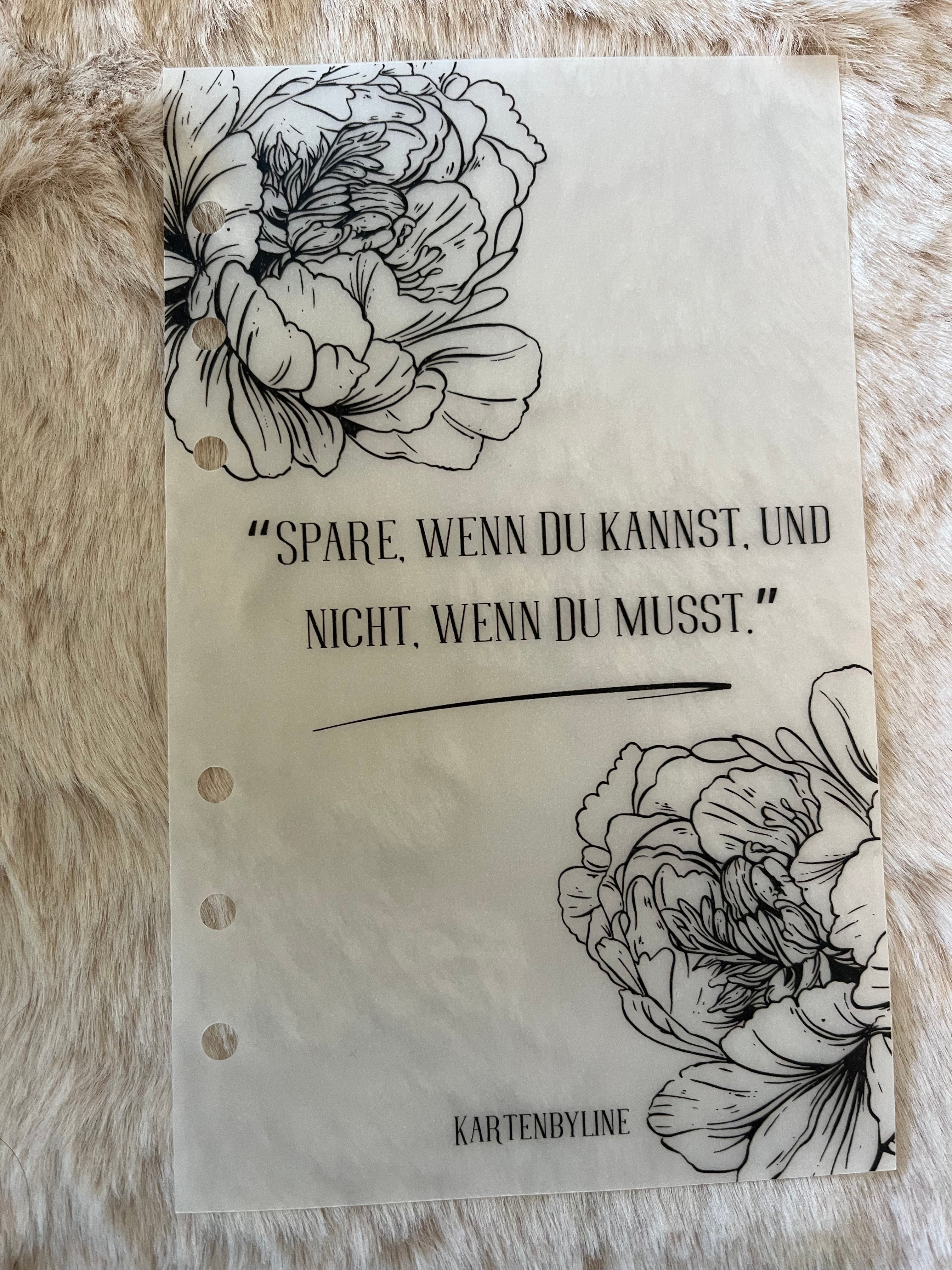 Deckblatt mit Spruch und Blumen